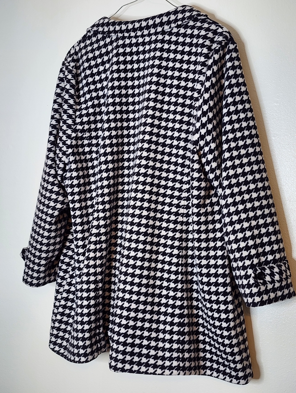Vintage Houndstooth Womens Pea Coat Winter Black White Car Coat Church Office - Picture 6 of 7